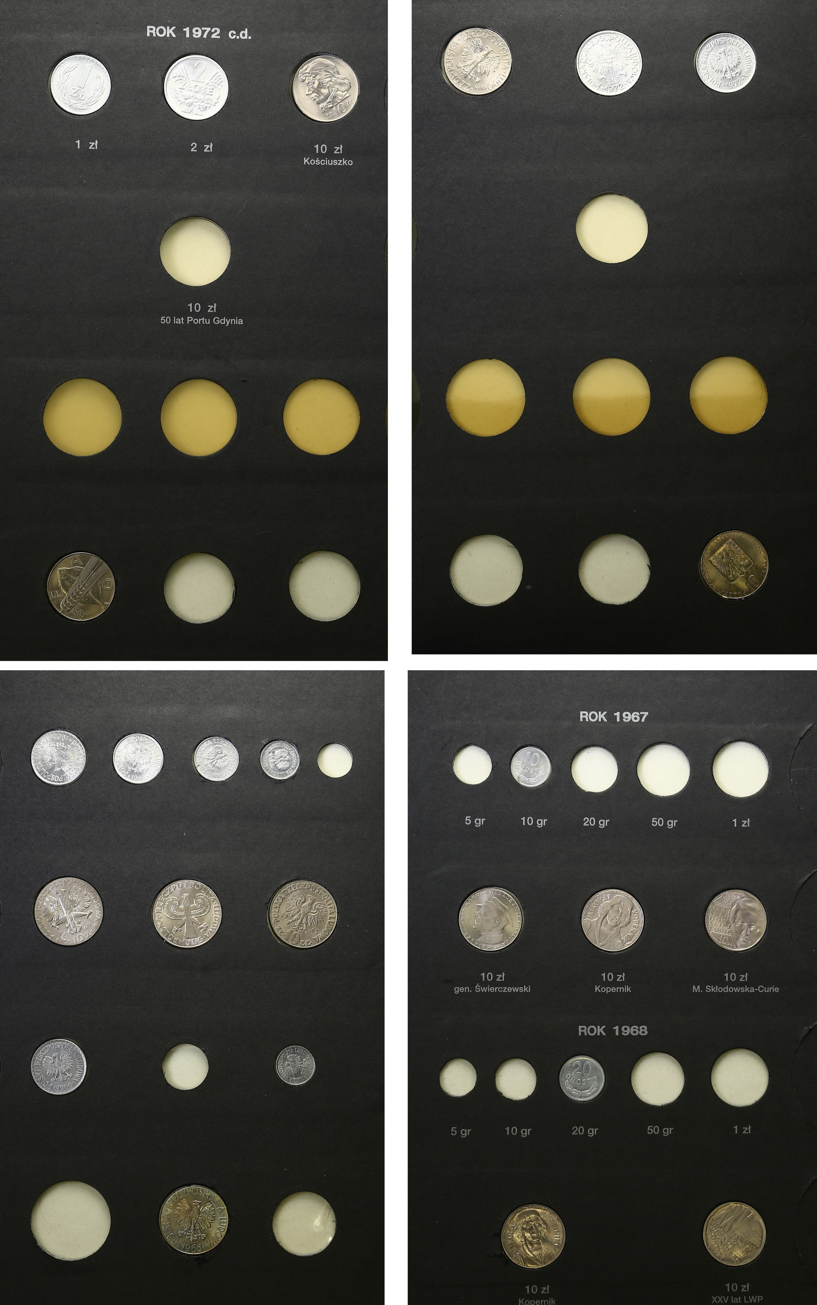 PRL. Klaser z monetami 1949 – 1972, zestaw 67 sztuk